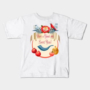 Happy Rosh Hashanah - Jewish New Year. Text Shana Tova! - Have a sweet year in Hebrew. Wishes text English Kids T-Shirt